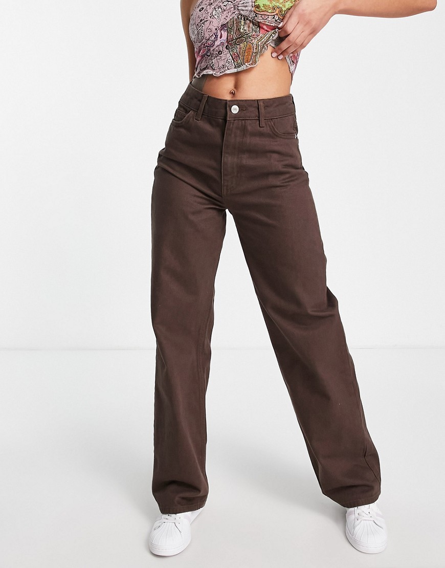 New Look Wide Leg Jeans In Chocolate-brown