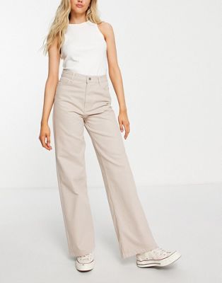 New Look wide leg jeans in stone - ASOS Price Checker