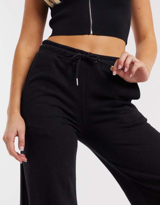 Black drawstring jersey wide leg jogger hot sale