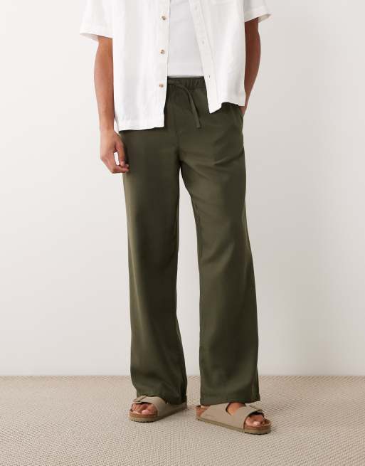 New Look wide leg linen look pants in khaki, 2 of 5