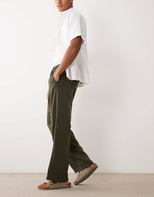 New Look wide leg linen look pants in khaki, 3 of 5