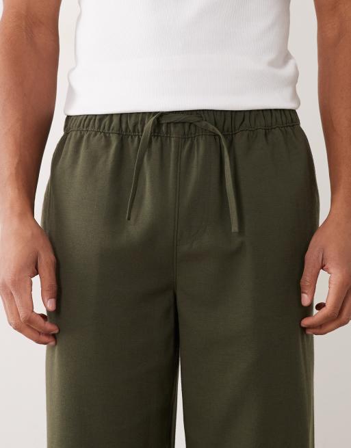 New Look wide leg linen look pants in khaki, 4 of 5