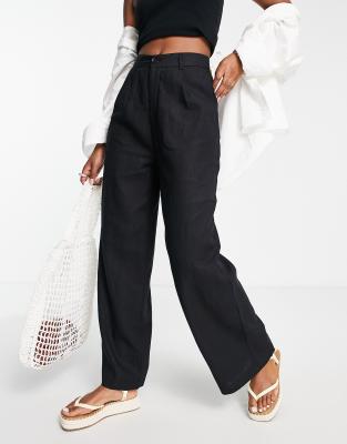 New Look wide leg linen pants in black | ASOS