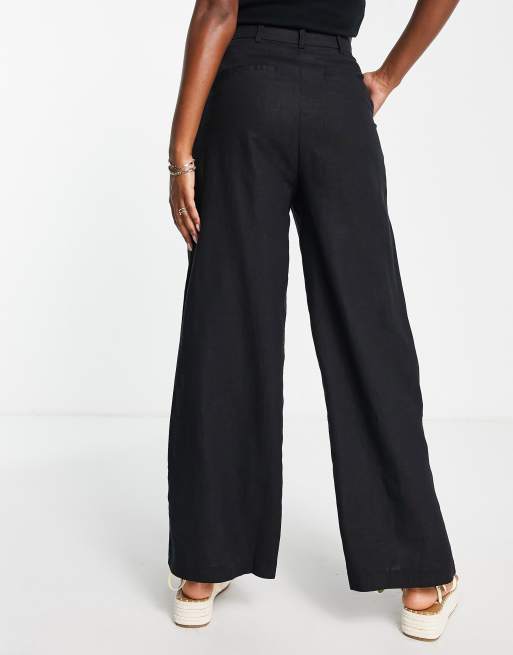 Black Linen Look Wide Leg Trousers