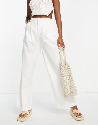 New Look wide leg linen trousers in oatmeal