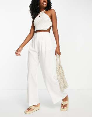 wide leg linen trousers white