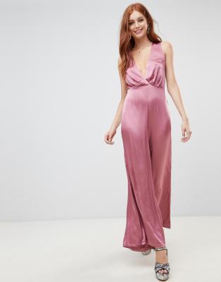 New Look Wide Leg Low Cut Jumpsuit-Pink