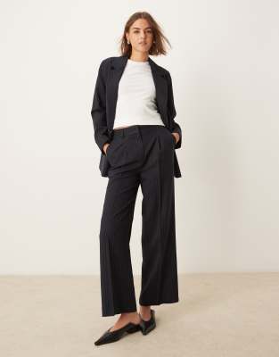 New Look wide leg pintstripe tailored trouser co-ord in navy