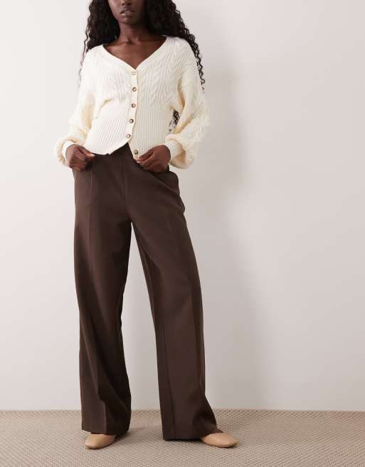 New Look wide leg pull-on pants in dark brown, 2 of 5