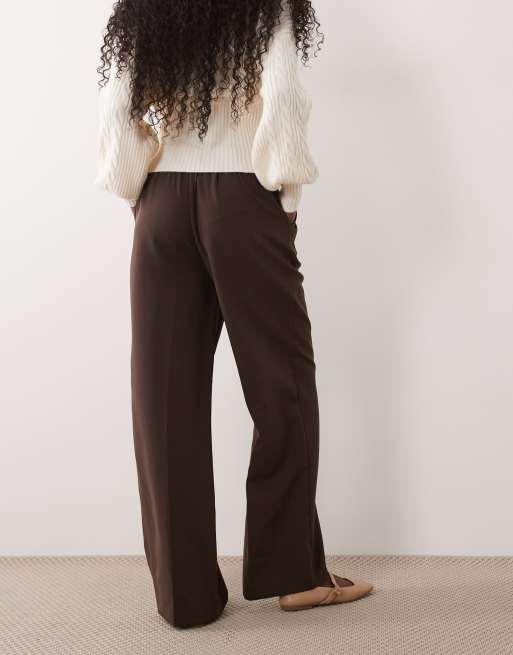 New Look wide leg pull-on pants in dark brown, 4 of 5