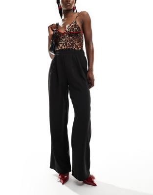New Look New Look wide leg pull on trousers in black