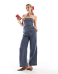 [New Look] New Look wide leg stripe pants in blue (part of a set) 12 Blue pattern