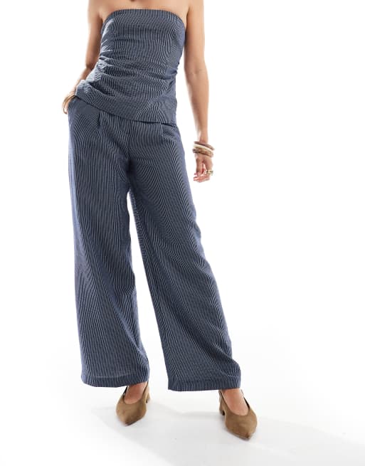 New Look wide leg stripe pants in blue (part of a set), 2 of 5