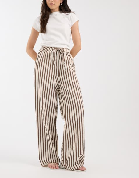New Look wide leg stripe pants in brown - view 1