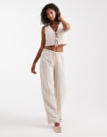 [New Look] New Look wide leg stripe pants in cream (Part of a set)-White 12 11-Cream Pattern