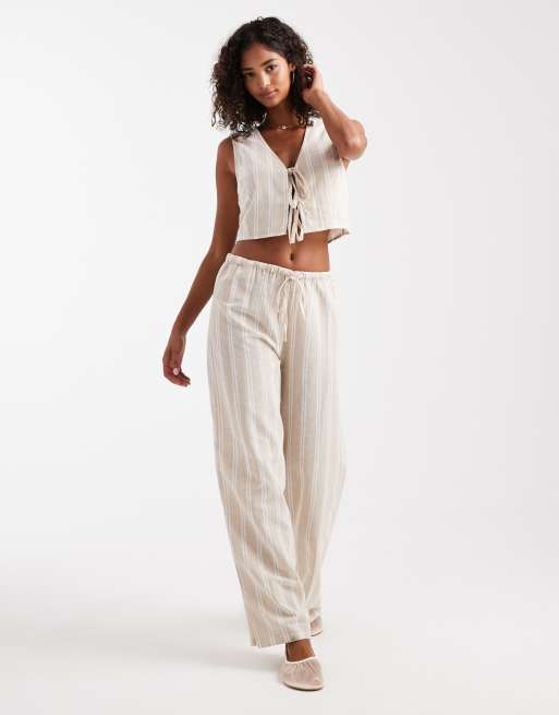 New Look wide leg stripe pants in cream (Part of a set)