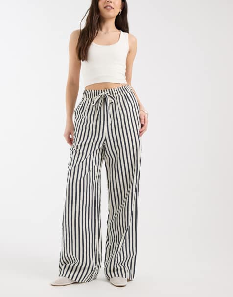 New Look wide leg stripe trousers in blue - view 1