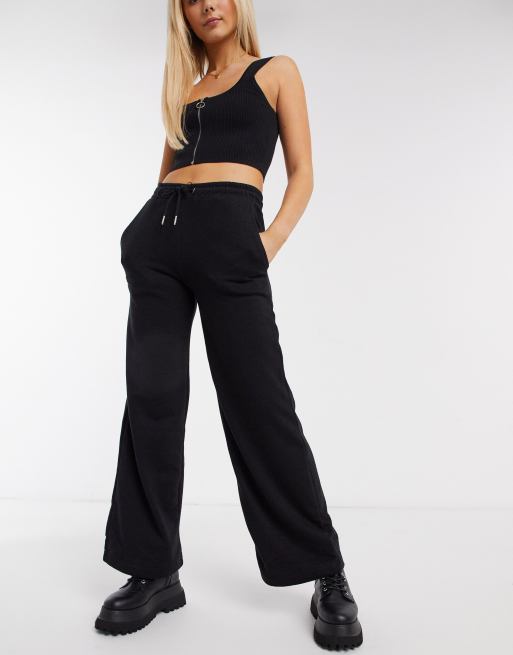 Black Drawstring Jersey Wide Leg Jogger