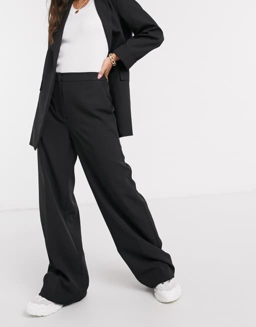 Women's Meta Wideleg, Black Tailored Pants