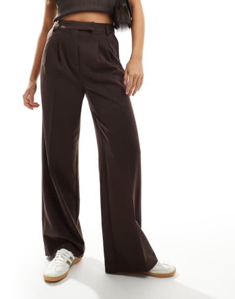 New Look wide leg tailored trousers in dark brown - view 1