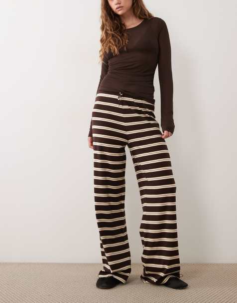 New Look wide leg trouser co-ord in brown & yellow stripe - view 1