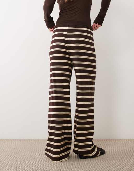 New Look wide leg trouser co-ord in brown & yellow stripe, 2 of 5