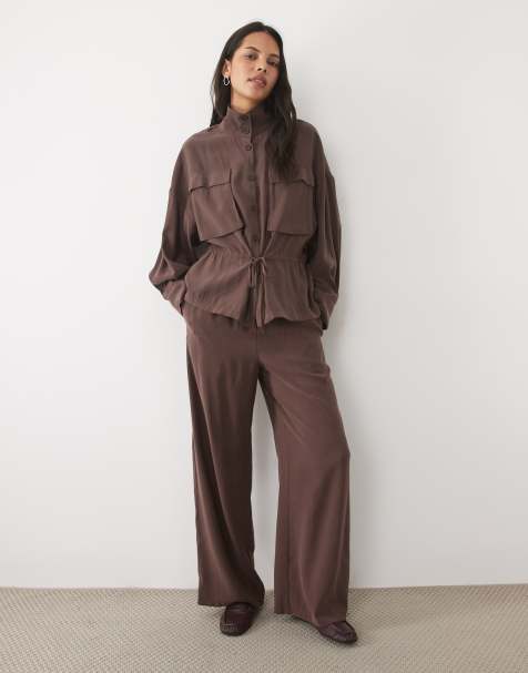 New Look wide leg trouser co-ord in brown - view 1