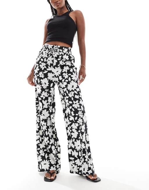 Black floral wide leg trousers best sale