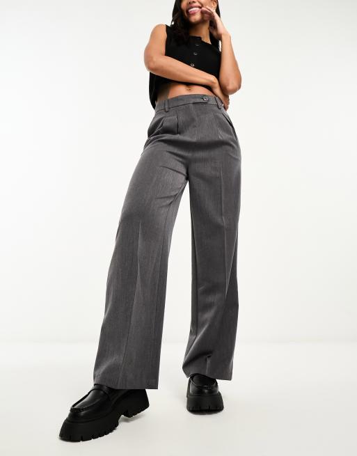 Topshop boxer fly detail pull on tailored pants in gray