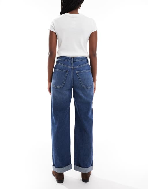 New Look wide leg turn up jean in mid blue, 2 of 5