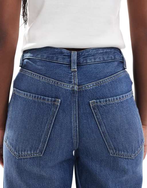 New Look wide leg turn up jean in mid blue, 4 of 5