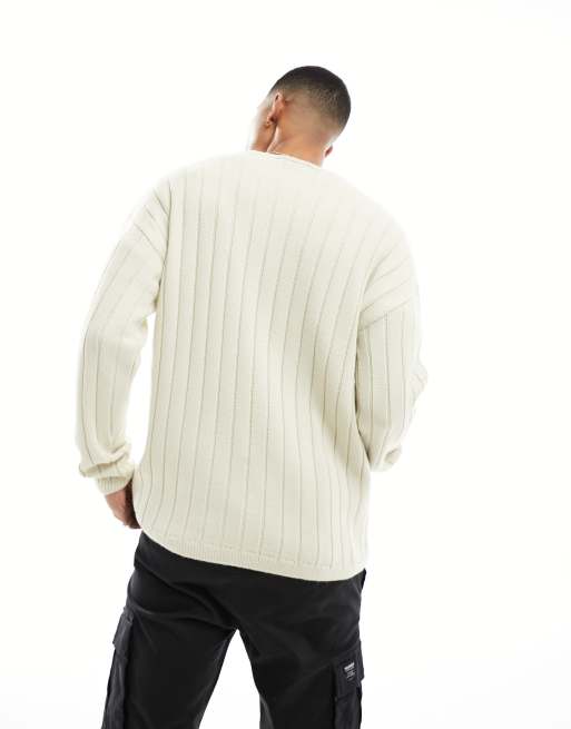 New Look wide rib crew neck jumper in off white