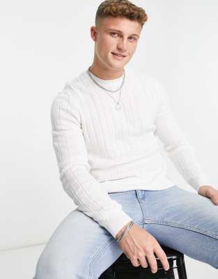 New Look wide rib sweater in off white