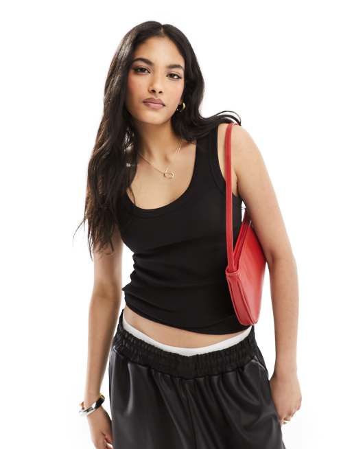 New Look wide trim scoop singlet in black