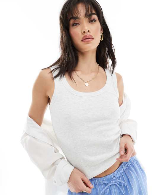 New Look wide trim scoop singlet in light grey 