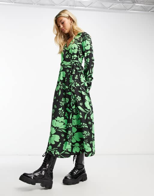 Black floral outlet bell sleeve dress