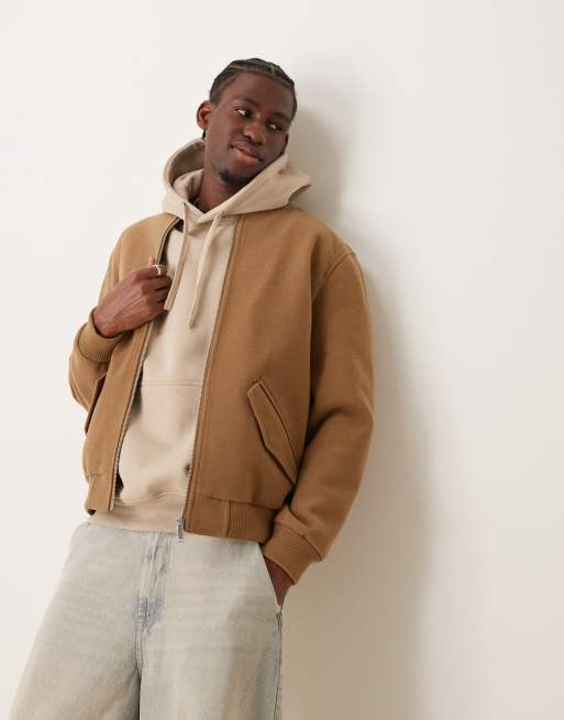 New Look wool look bomber jacket in camel ASOS