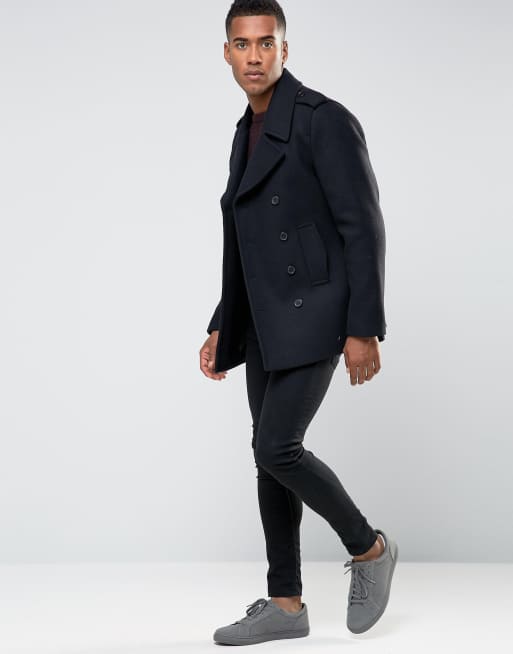 New Look Wool Peacoat In Navy