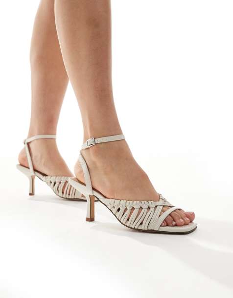 New Look woven kitten heel mule in cream - view 1
