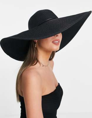 New Look woven oversized floppy hat in black