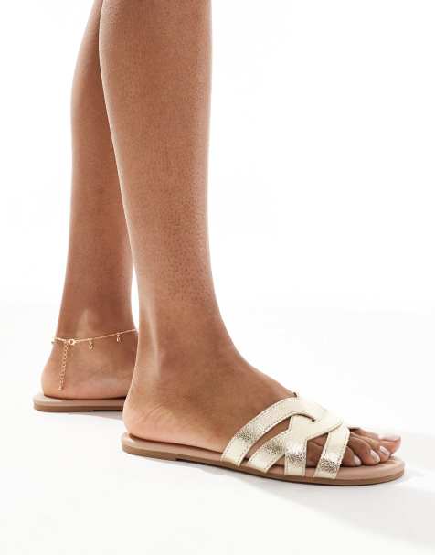 New Look woven sandal in gold - view 1