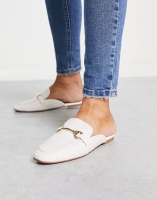 New Look woven snaffle slip on flat shoe in white