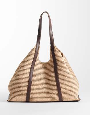 New Look New Look woven tote bag in stone-Neutral