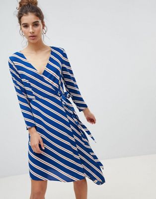 New Look Wrap Asymmetric Stripe Midi Dress | ASOS