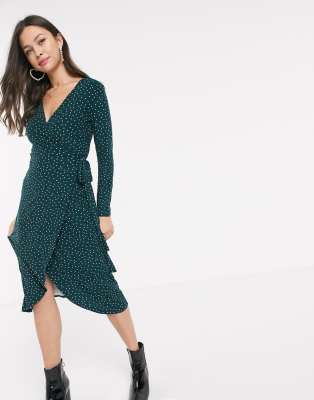 new look green polka dot dress