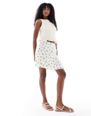 New Look New Look wrap floral mini skirt in cream-White