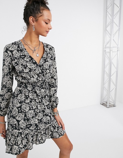 New Look wrap frill dress in floral