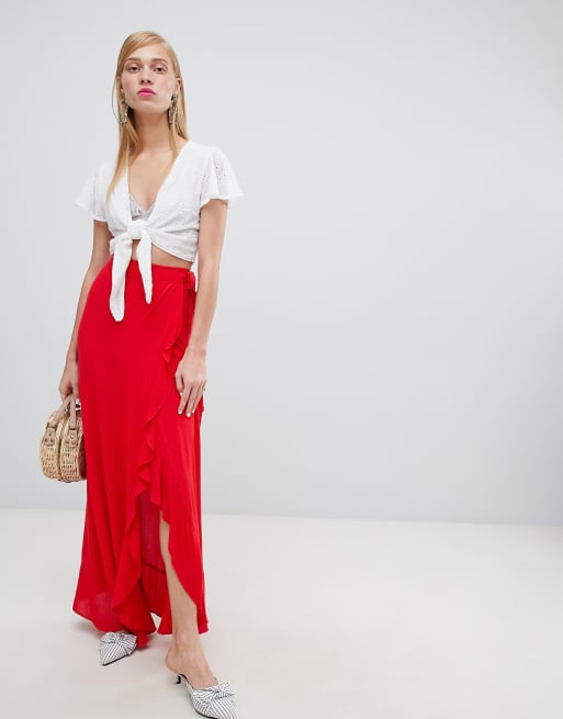 New look outlet red maxi skirt