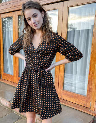 black patterned wrap dress