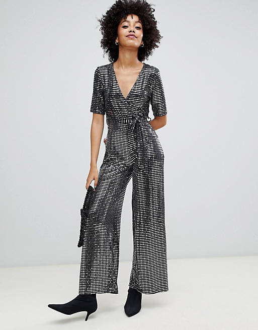 New Look wrap jumpsuit in silver |